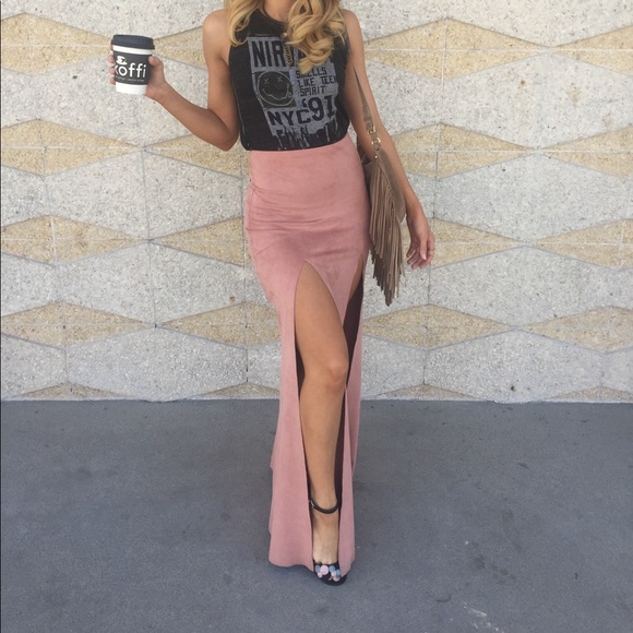 Dresses & Skirts - Suede Skirt Thigh Slits